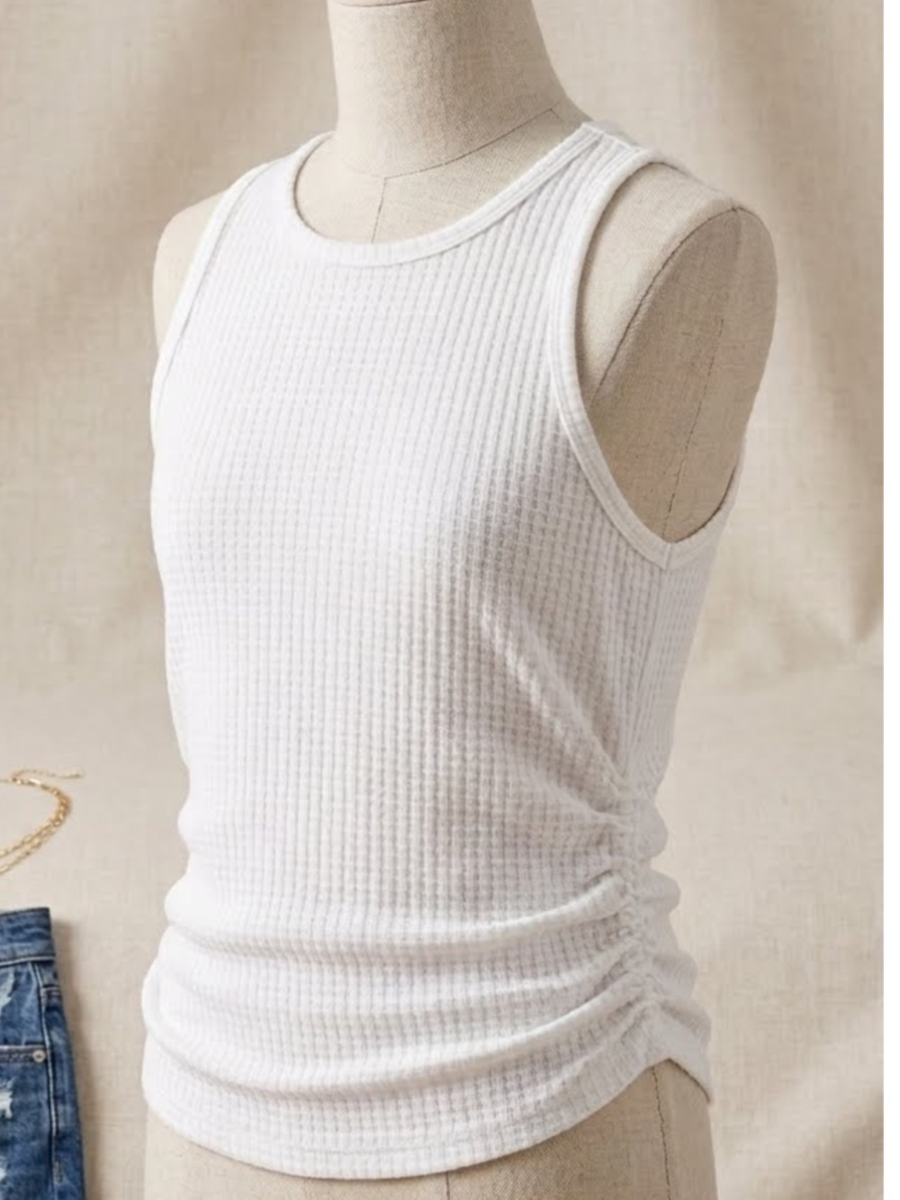 abercrombie kids girls White Waffle Knit Side-Ruched Tank - size 12